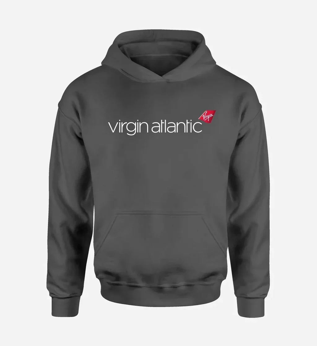 Virgin Atlantic Airlines logo printed on dark gray hoodie