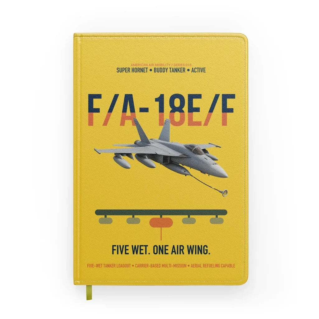 F A-18E F Buddy Tanker design on yellow notebook