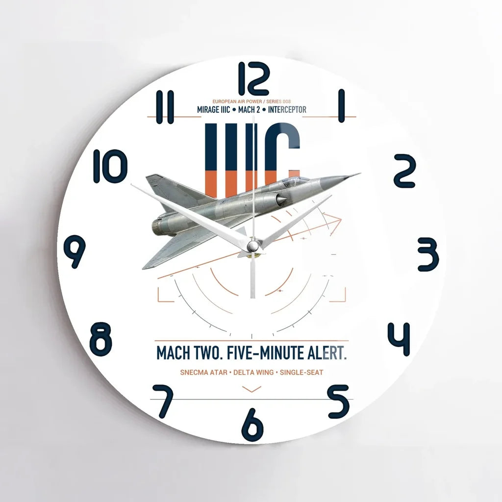 Dassault Mirage IIIC design on white no frame wall clock