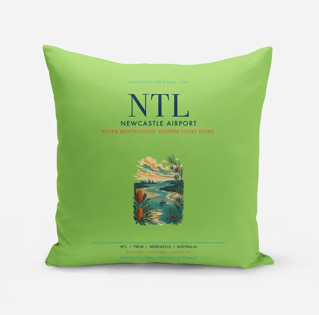 Newcastle Airport (NTL) design on light green pillow