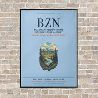 Thumbnail for Bozeman Yellowstone International Airport BZN vertical canvas print - framed - light blue background