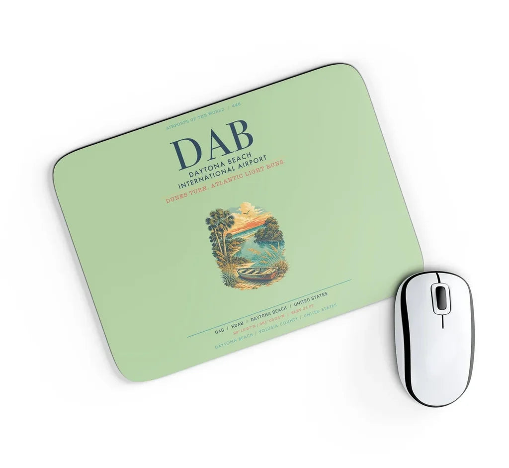 Daytona Beach International Airport (DAB) design on light green rectangle mouse pad