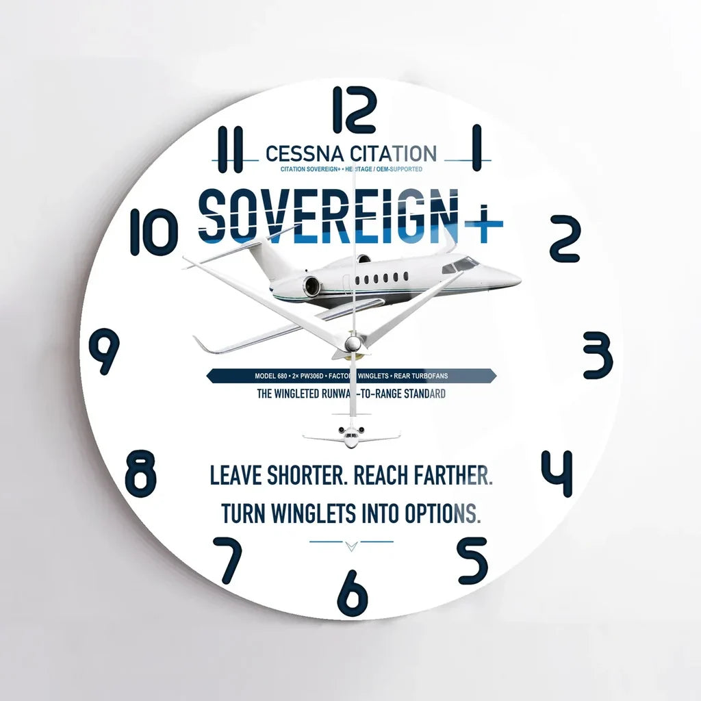 Cessna Citation Sovereign+ design on white no frame wall clock