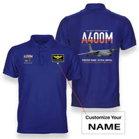 Thumbnail for Airbus A400M Atlas design on blue+name double-side polo t-shirt, double-side print