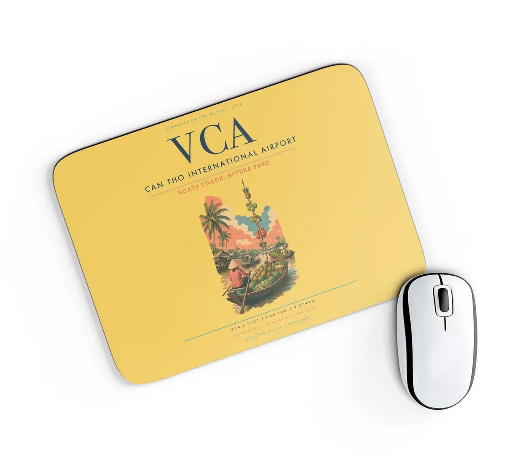 Can Tho International Airport (VCA) design on yellow rectangle mouse pad