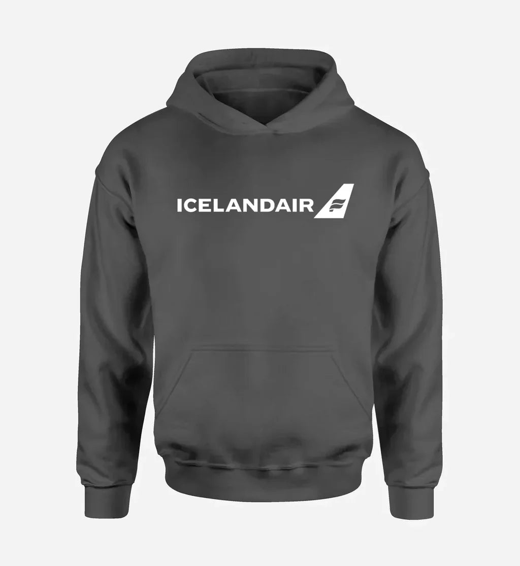 Icelandair Airlines logo printed on dark gray hoodie
