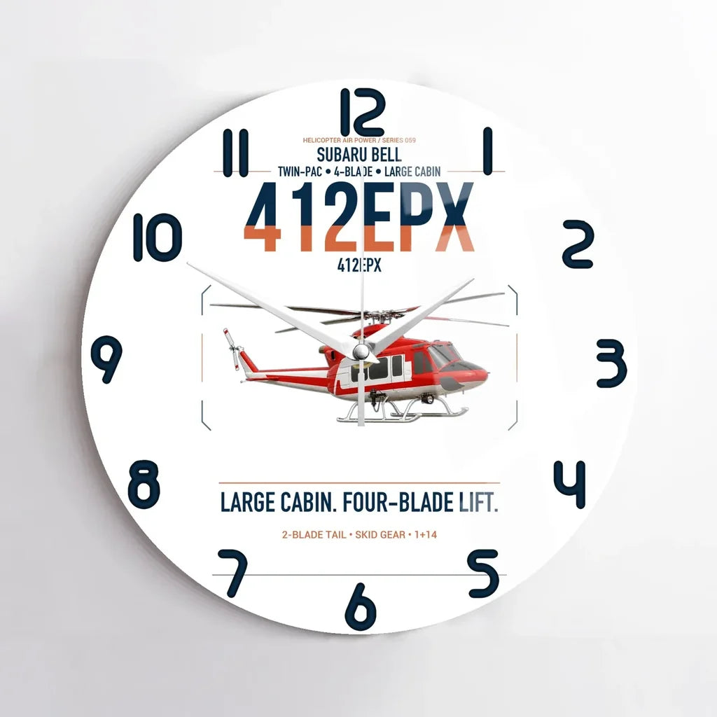 SUBARU Bell 412EPX design on white no frame wall clock
