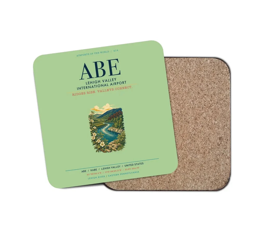 Lehigh Valley International Airport Allentown-Bethlehem-Easton (ABE) design on light green 1 piece coaster