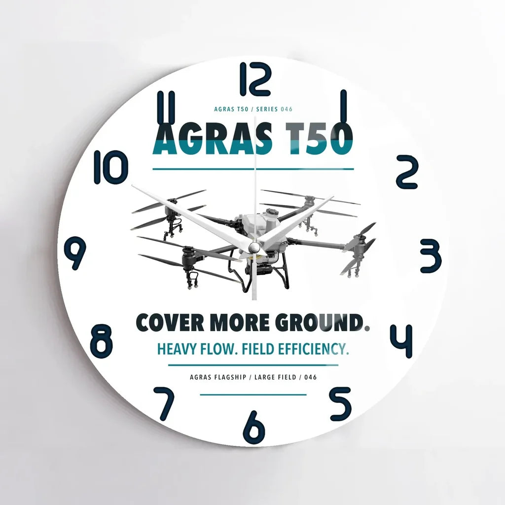 DJI Agras T50 design on white no frame wall clock