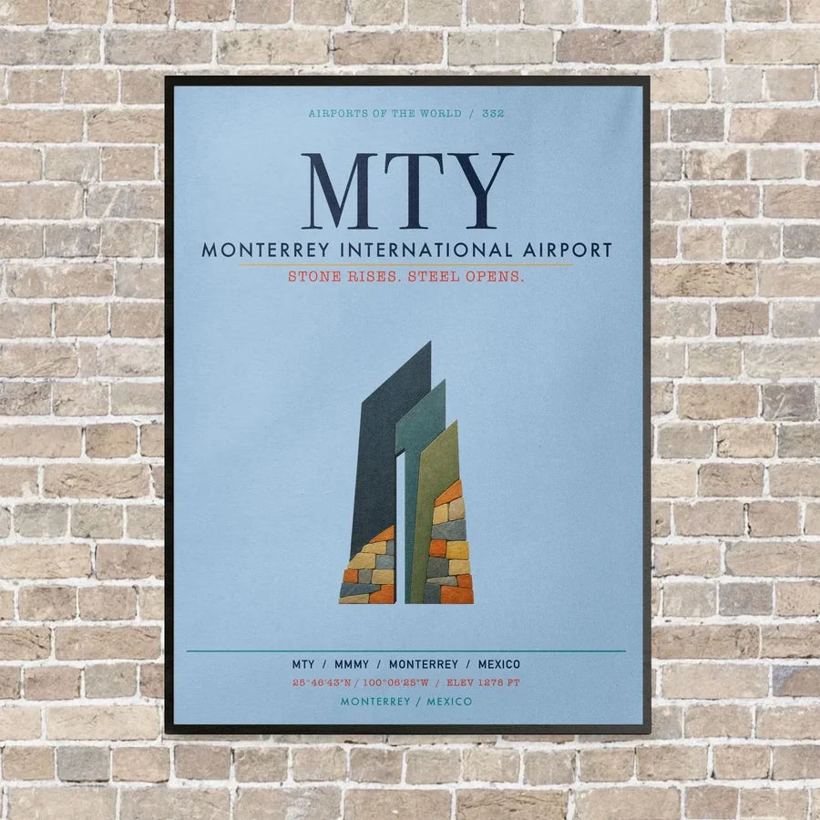 Monterrey International Airport MTY vertical canvas print - framed - light blue background
