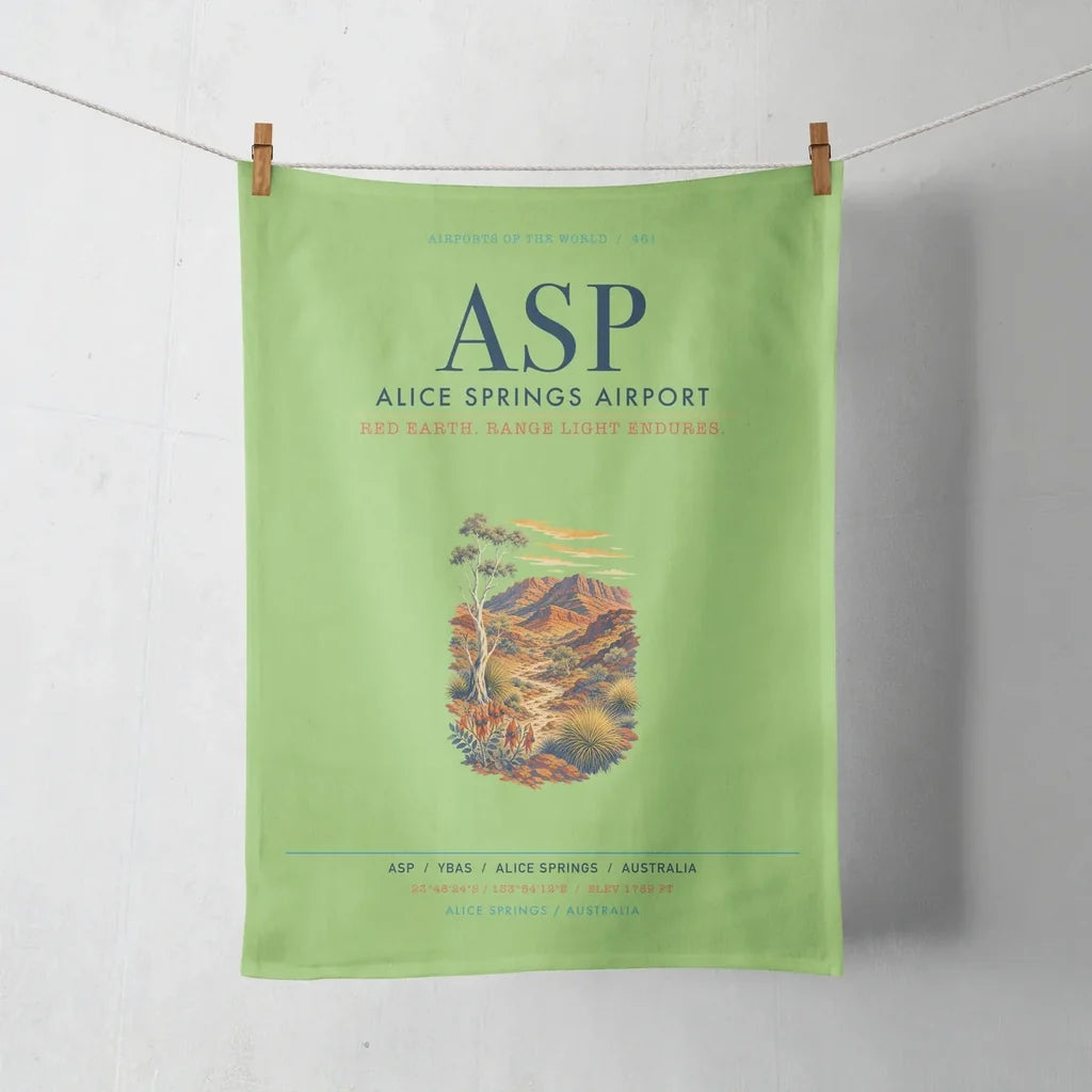 Alice Springs Airport (ASP) design on light green towel