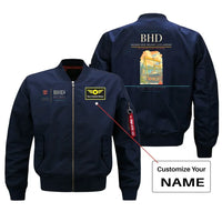 Thumbnail for George Best Belfast City Airport (BHD) design on blue bomber jacket with custom name patch