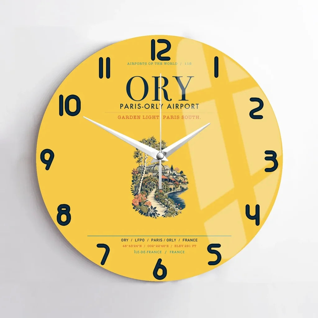 Paris-Orly Airport (ORY) design on yellow no frame wall clock