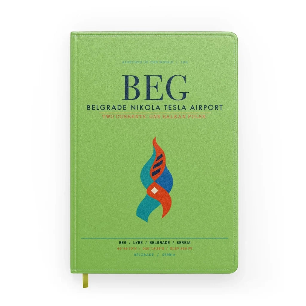 Belgrade Nikola Tesla Airport (BEG) design on light green notebook