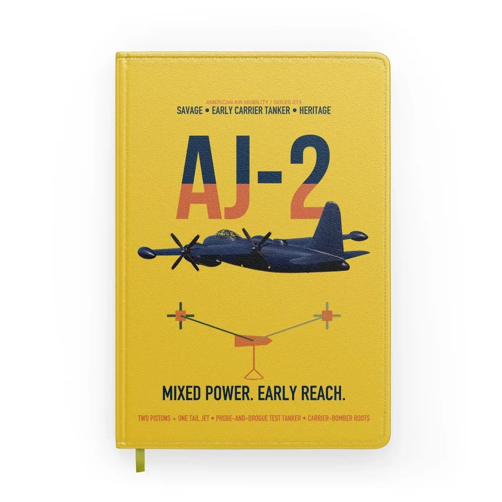 AJ-2 Savage Tanker design on yellow notebook
