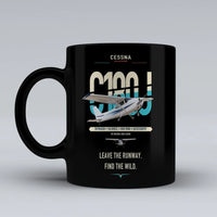 Thumbnail for Cessna 180J Skywagon design on black ceramic mug, double-side print