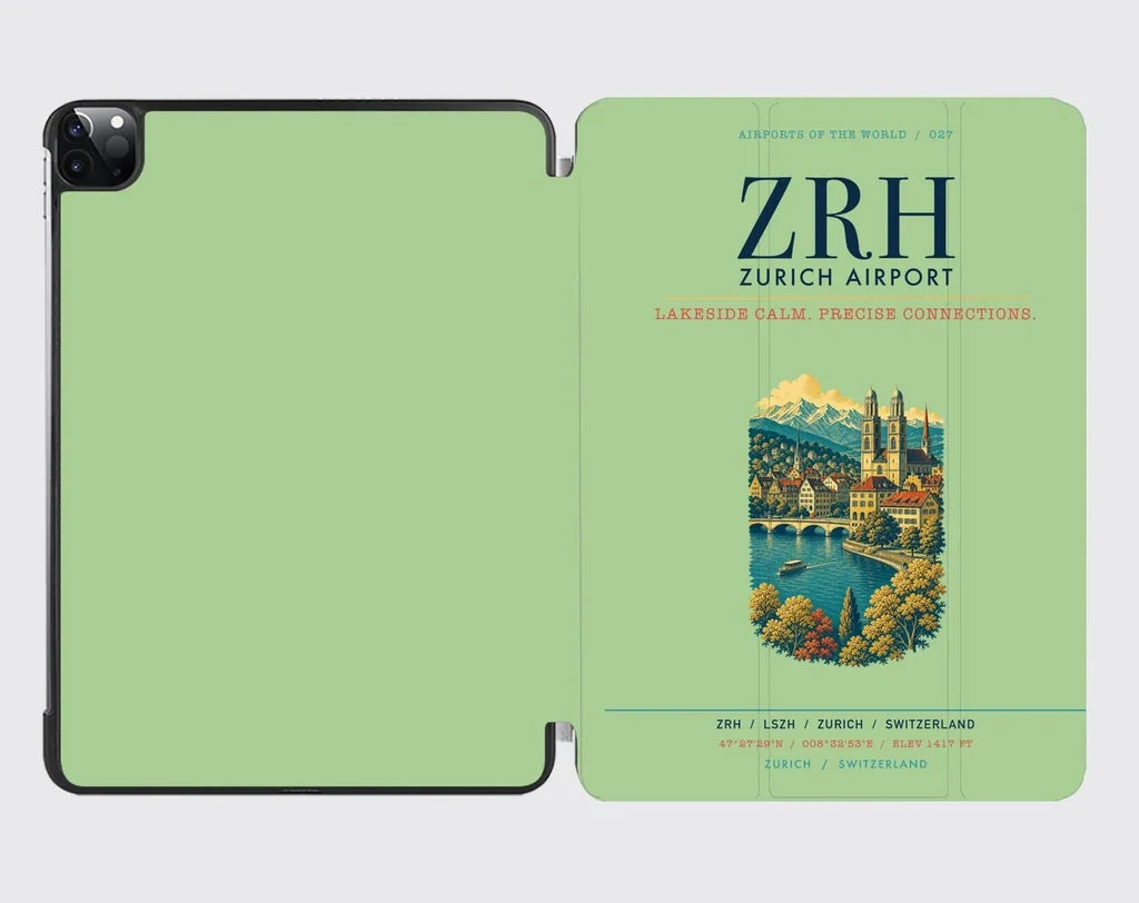 Zurich Airport (ZRH) design on light green ipad tablet case