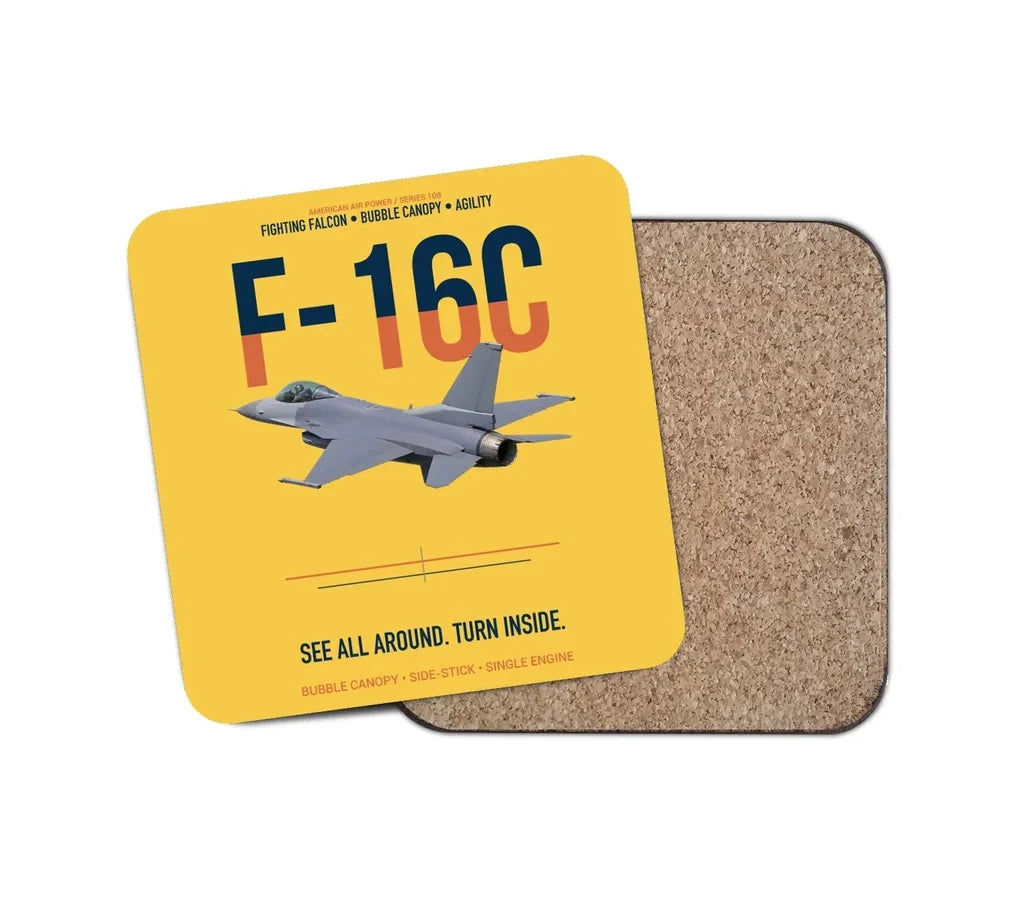 F-16C Fighting Falcon See All Around Turn Inside design on yellow 1 piece coaster