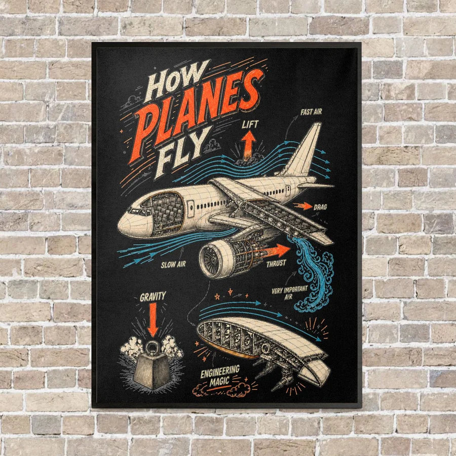 How Planes Fly V2 vertical canvas print - framed - black background