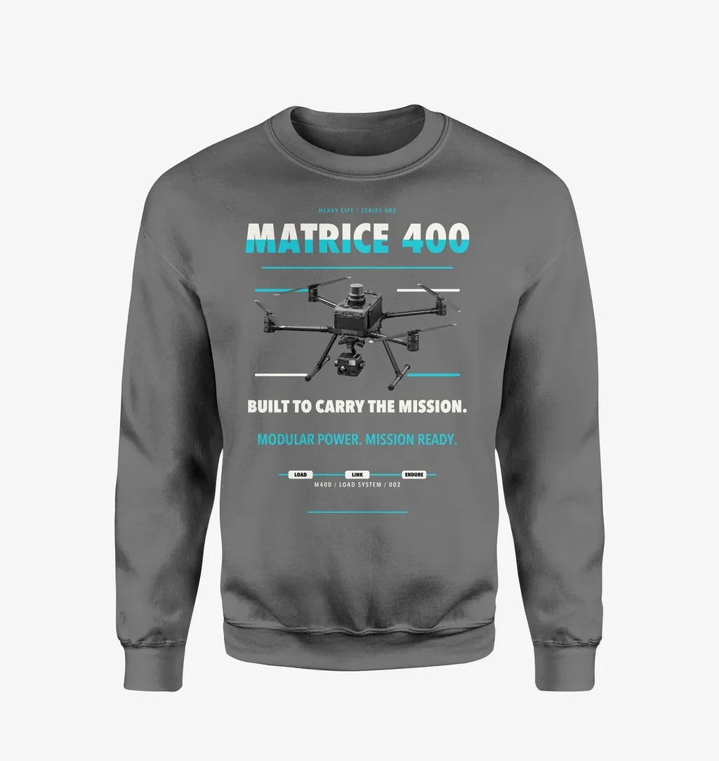 DJI Matrice 400 design on gray sweatshirt