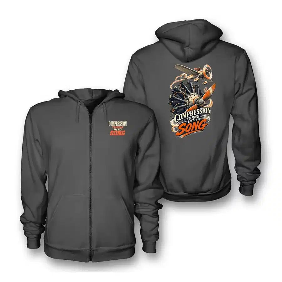 SIGNAL 664 - Compression Turns Into Song - Zipped Hoodie design on dark gray zipped hoodie