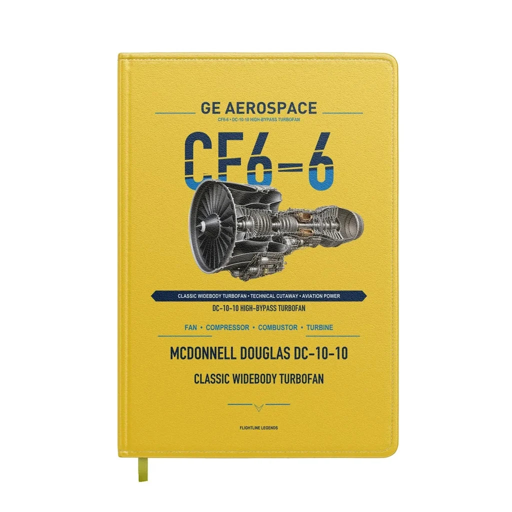 CF6-6 design on yellow notebook