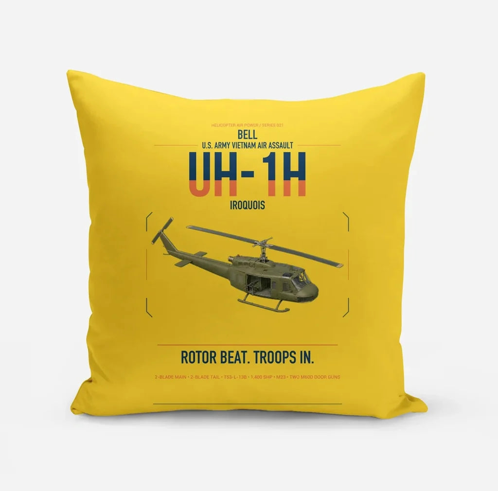 Bell UH-1H Iroquois design on yellow pillow