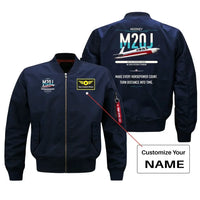 Thumbnail for Mooney M20J 201 design on blue+name bomber jacket, double-side print