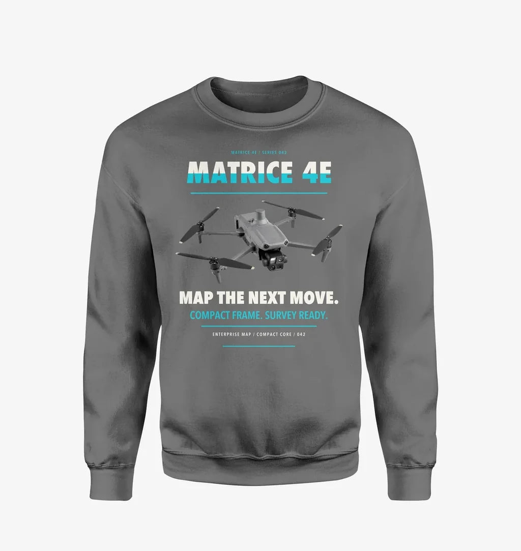 DJI Matrice 4E design on gray sweatshirt