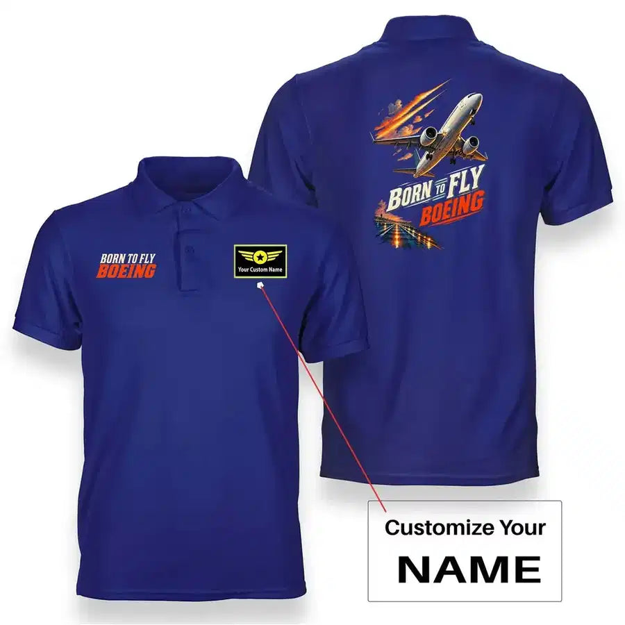 SIGNAL 609 - Born To Fly Boeing - Double-Side Polo design on blue double side polo with custom name badge