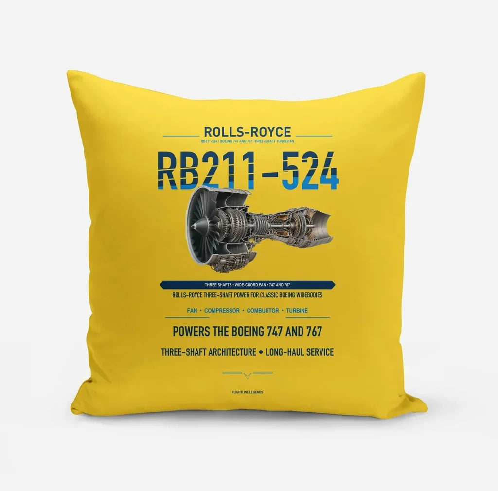 RB211-524 design on yellow pillow