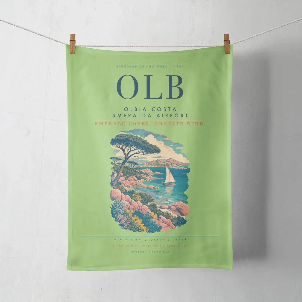 Olbia Costa Smeralda Airport (OLB) design on light green towel