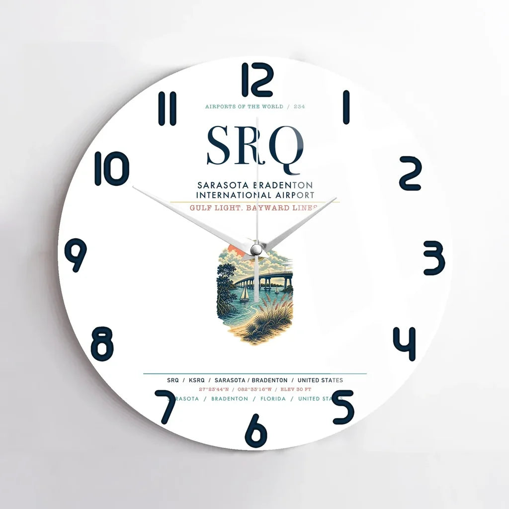 Sarasota Bradenton International Airport (SRQ) design on white no frame wall clock