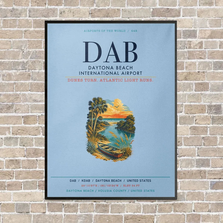 Daytona Beach International Airport DAB vertical canvas print - framed - light blue background