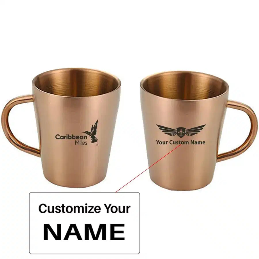 Carbbean Airlines Stainless Steel Coffee mug, Rose Gold+Name
