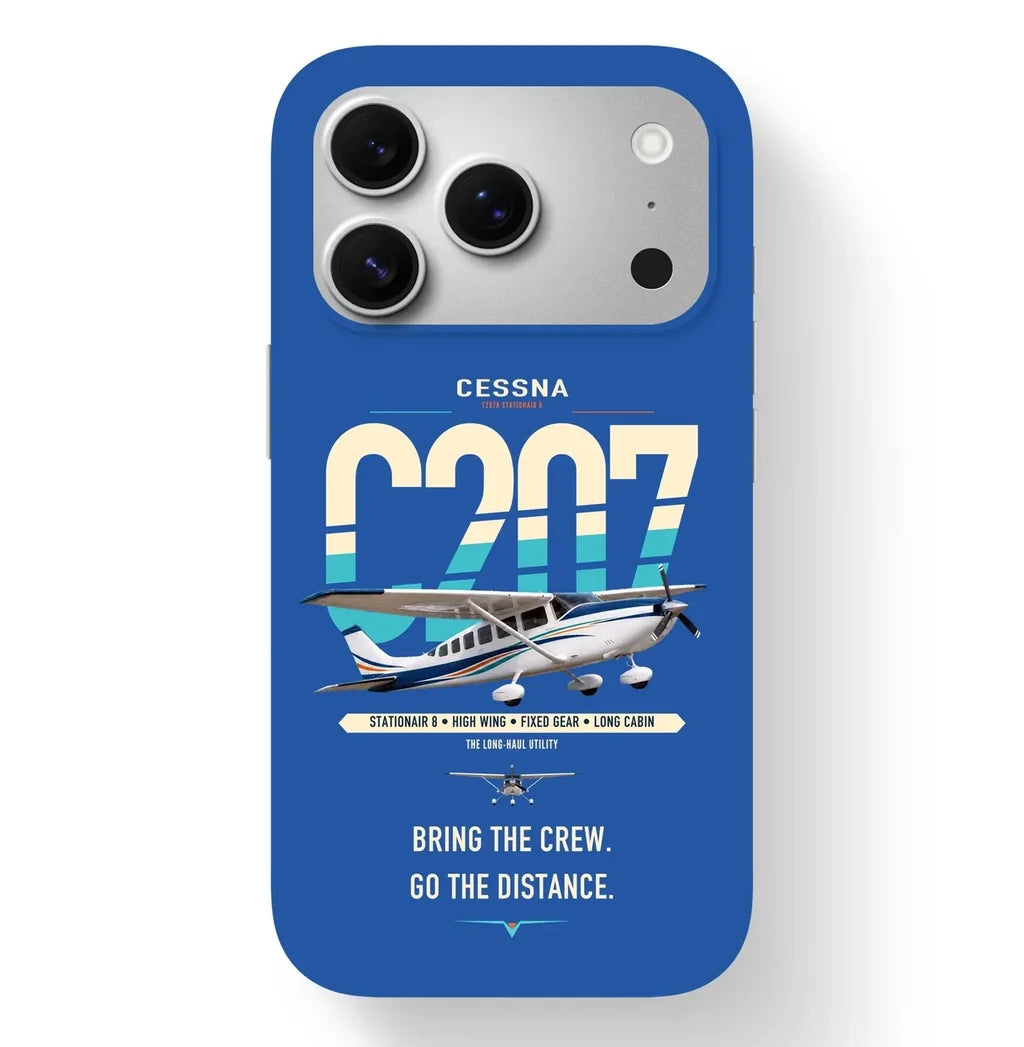Cessna T207A Stationair 8 design on blue magsafe iphone case, for iPhone 17 Pro