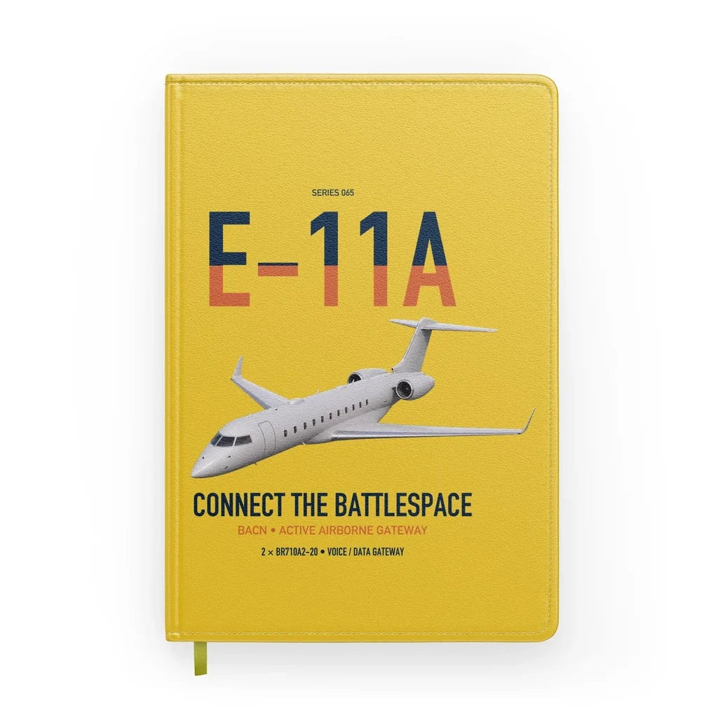 E-11A BACN design on yellow notebook