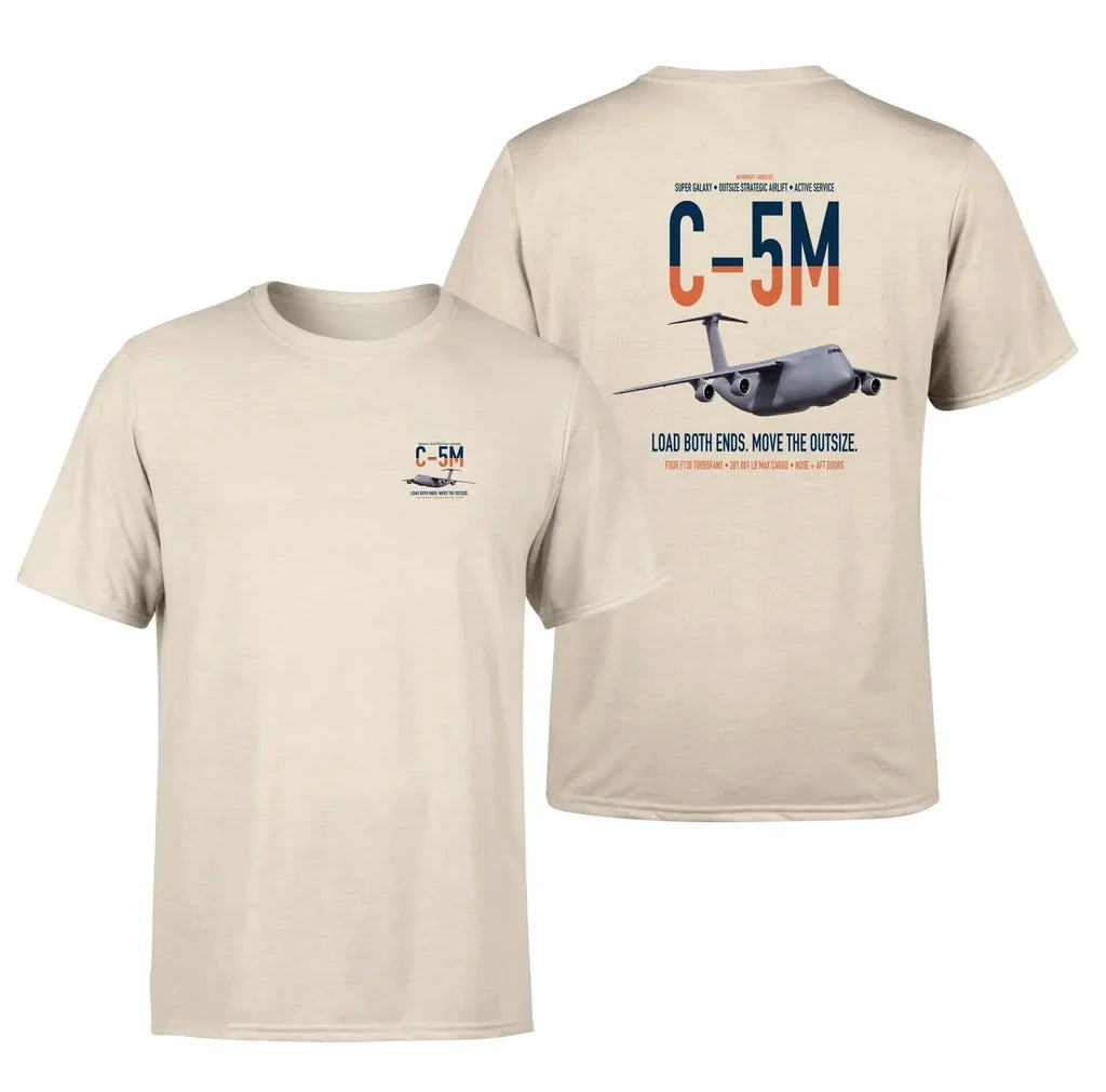 C-5M Super Galaxy design on beige double-side t-shirt, double-side print