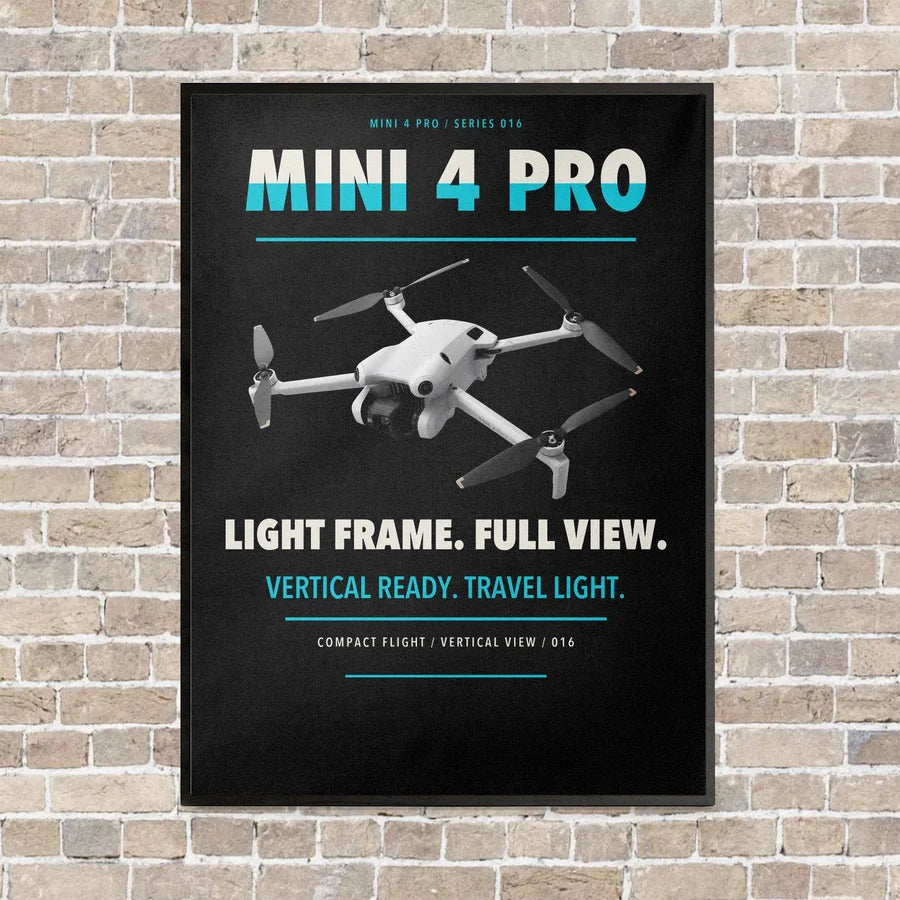 DJI Mini 4 Pro vertical canvas print - framed - black background