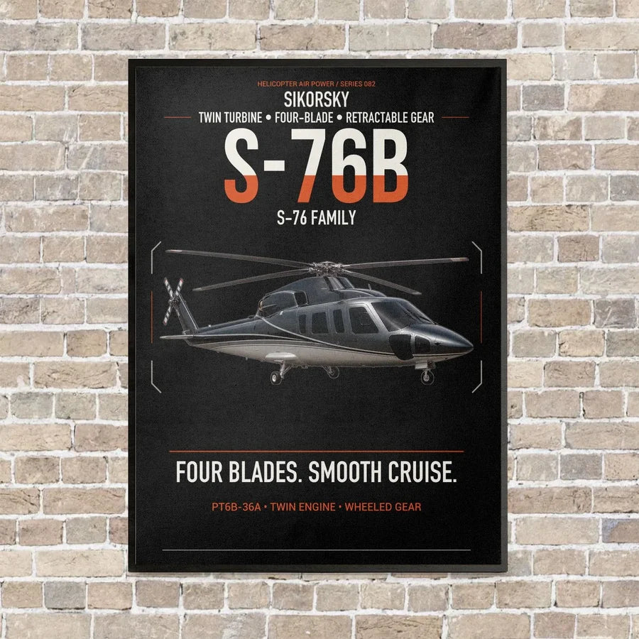 Sikorsky S-76B vertical canvas print - framed - black background