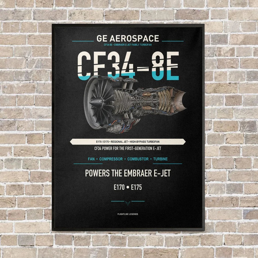 CF34-8E vertical canvas print - framed - black background
