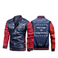 Thumbnail for Customisable THREE LOGOS Stylish Leather Bomber Bomber Jacket - view 3