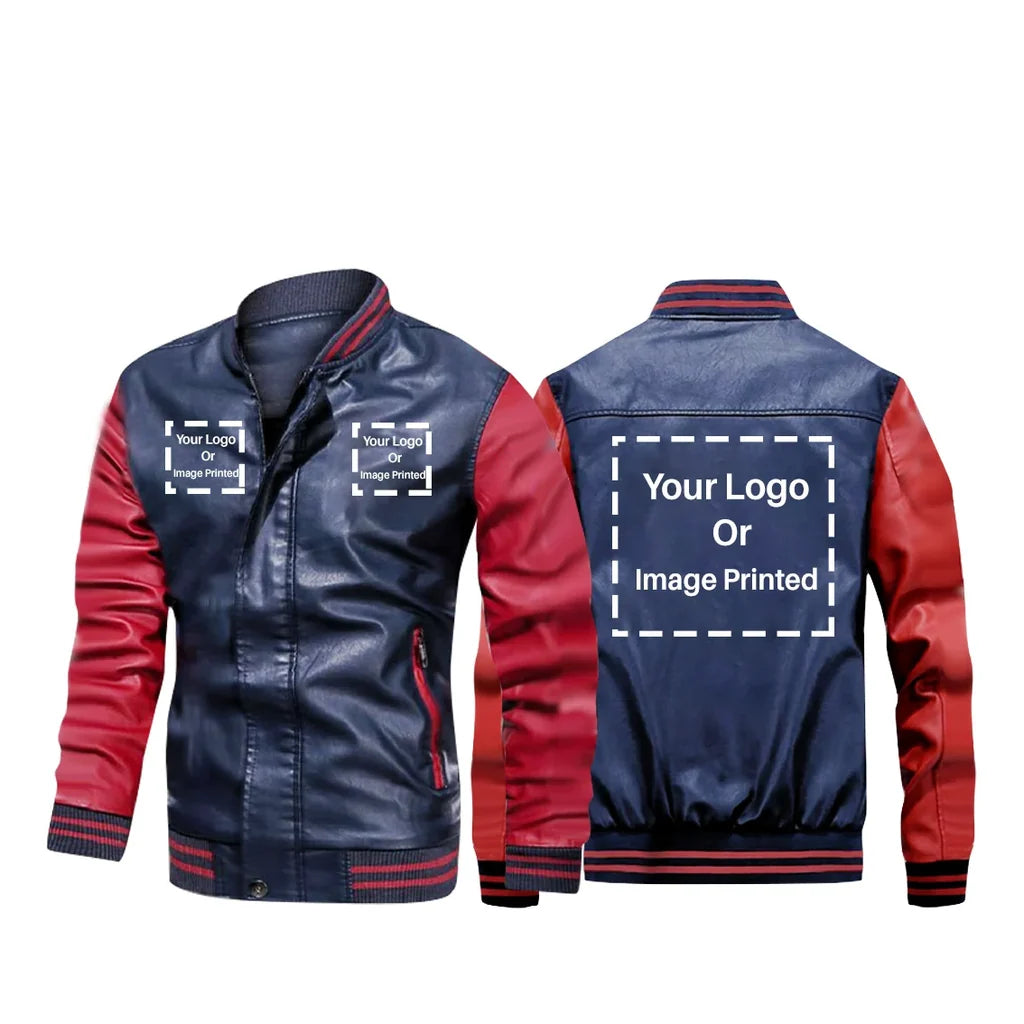 Customisable THREE LOGOS Stylish Leather Bomber Bomber Jacket - view 3