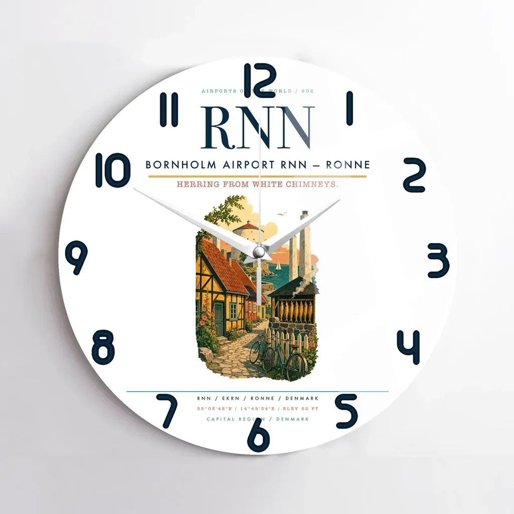Bornholm Airport (RNN) design on white no frame wall clock