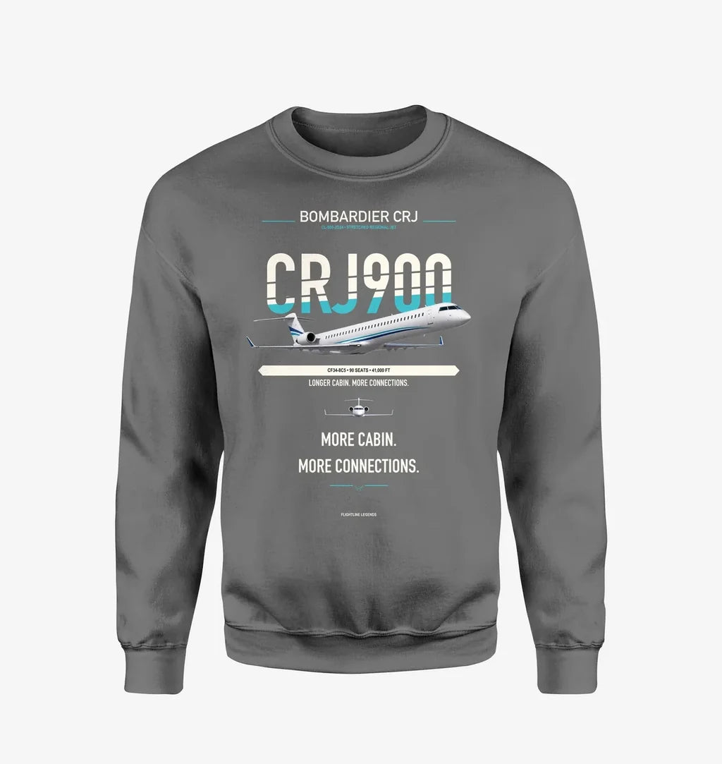 Bombardier CRJ900 design on gray sweatshirt