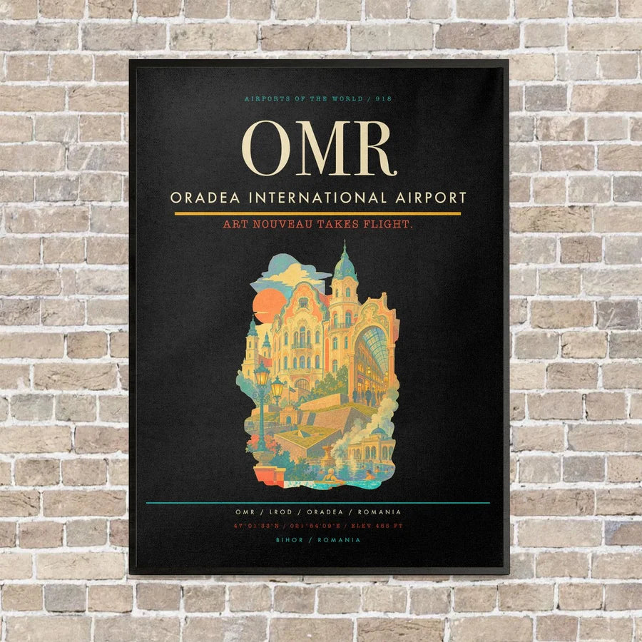 Oradea International Airport OMR vertical canvas print - framed - black background