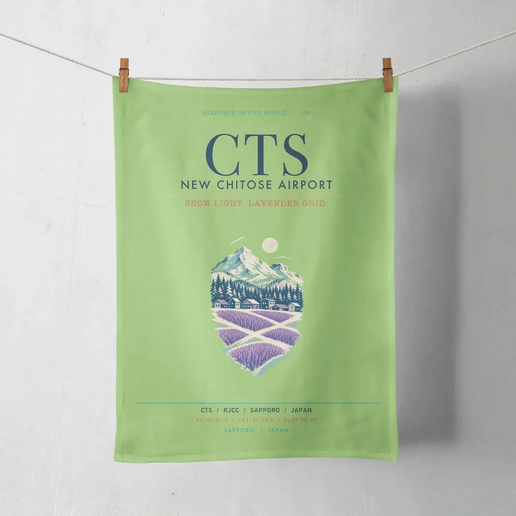 New Chitose Airport Sapporo (CTS) design on light green towel