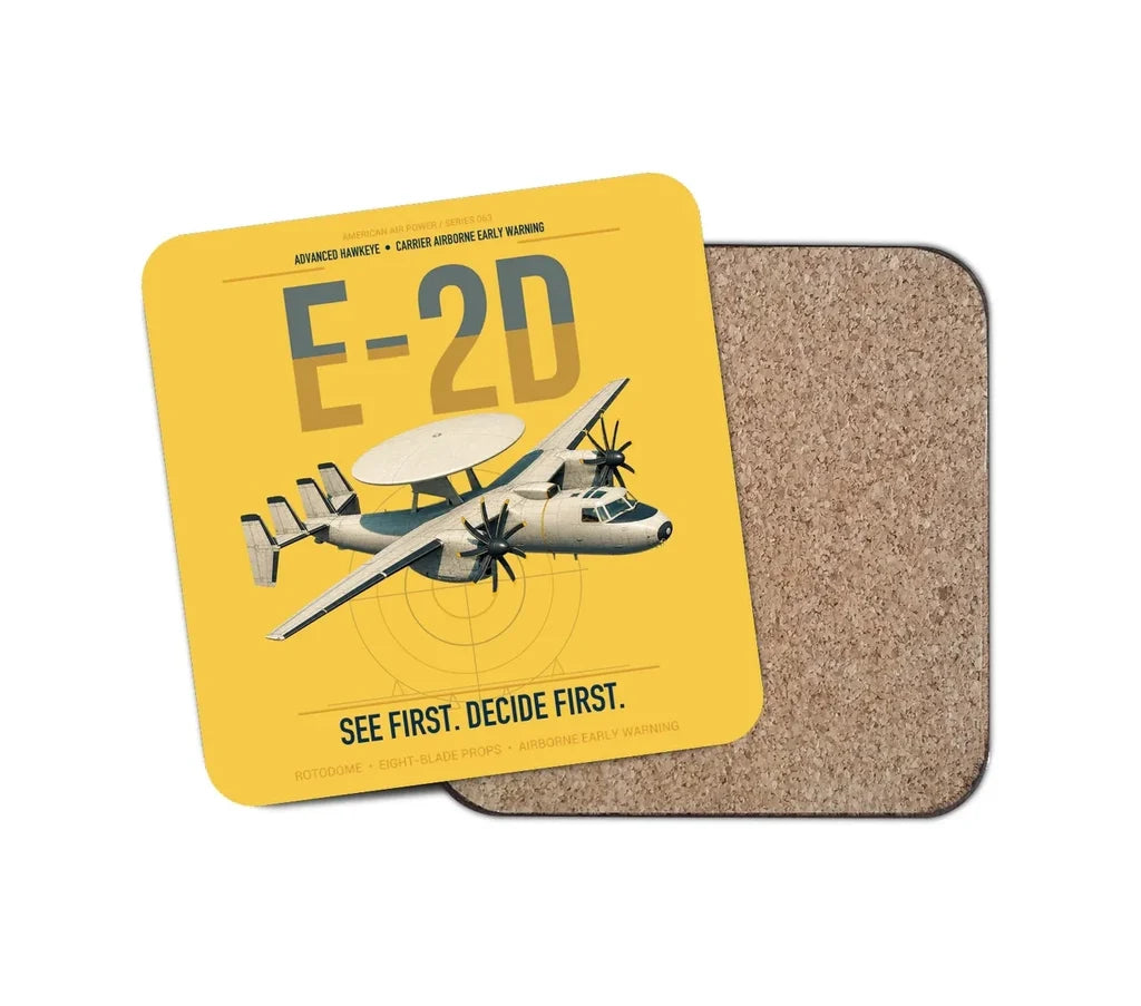 E-2D Advanced Hawkeye design on yellow 1 piece coaster