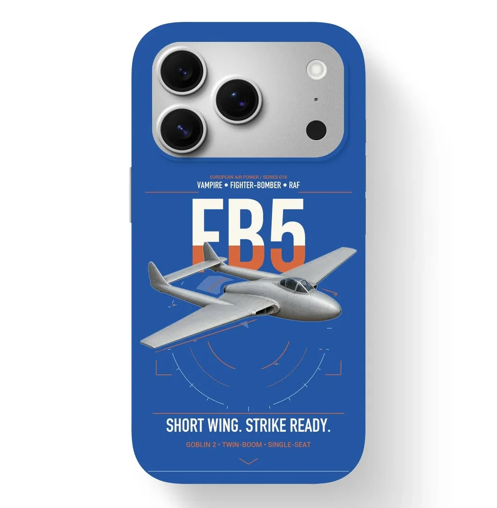 de Havilland Vampire FB5 design on blue magsafe iphone case, for iPhone 17 Pro