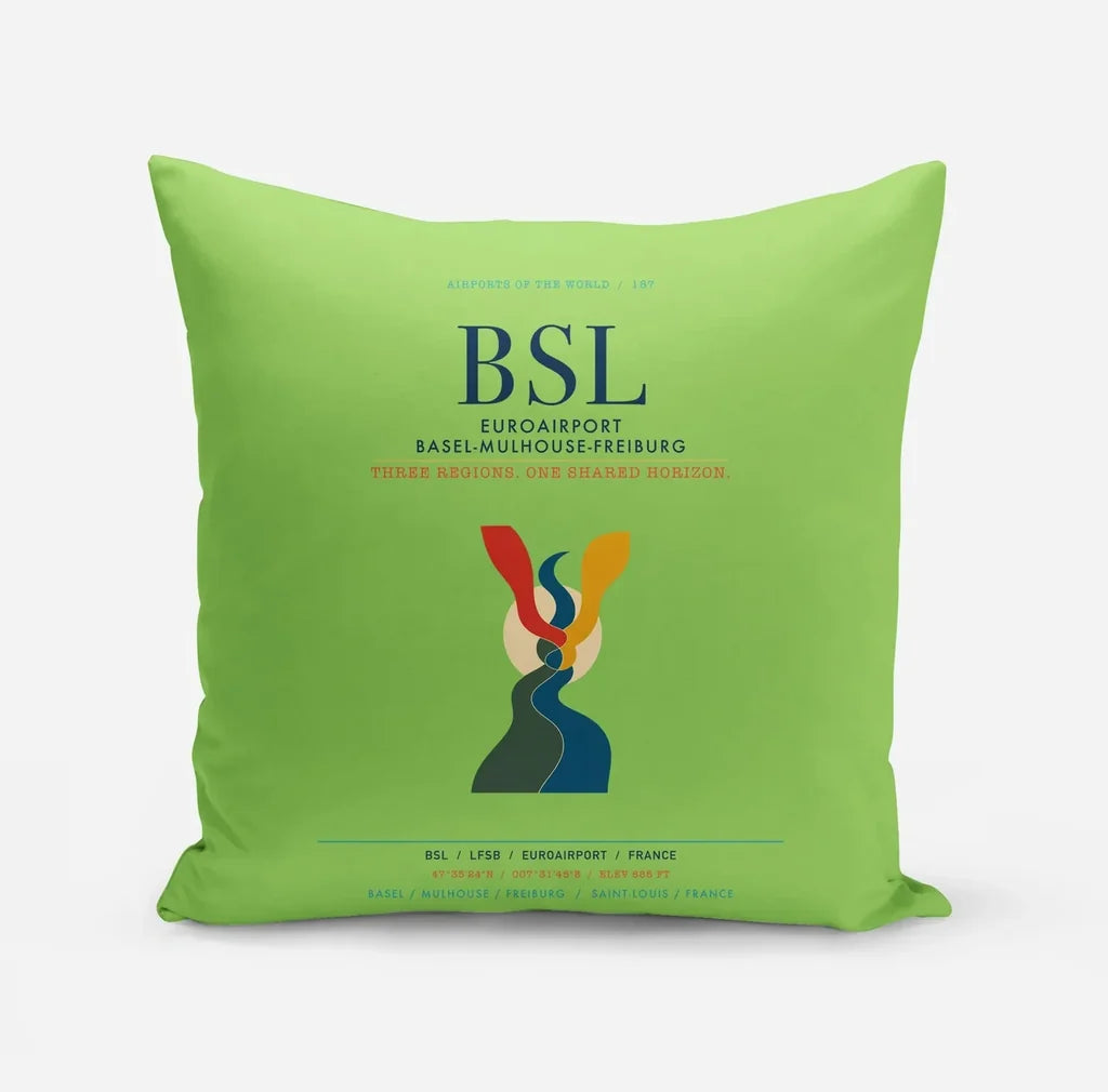 EuroAirport Basel-Mulhouse-Freiburg (BSL) design on light green pillow